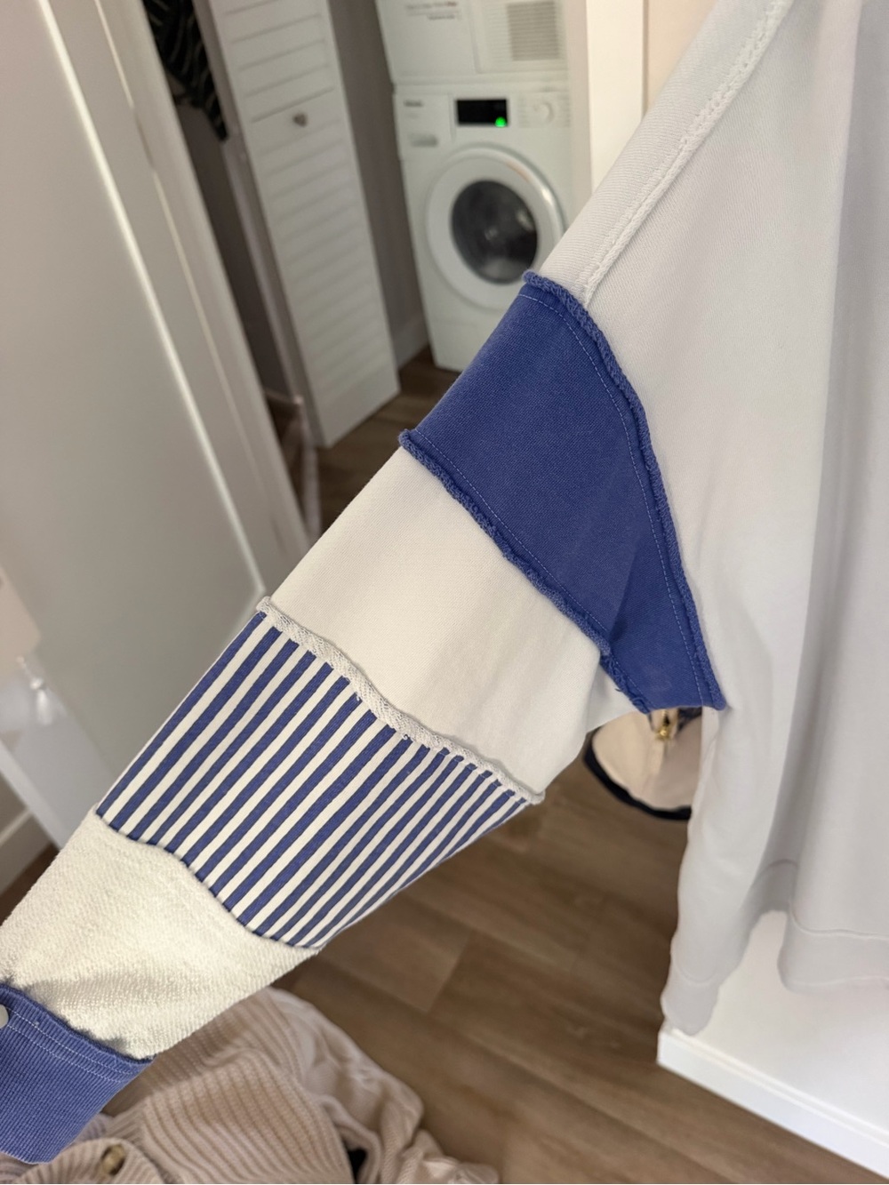 Free People White and Blue Striped Pullover Hoodie - Picture 3 of 4